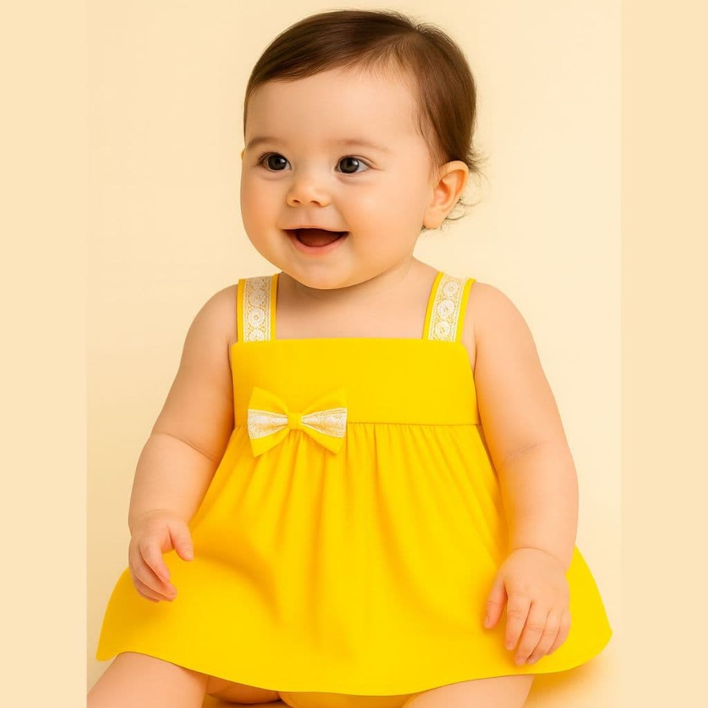 Vestido Bebê Menina Antonela Amarelo -P ao 3 Anos Vestido Infantil Para Diversas Ocasiões