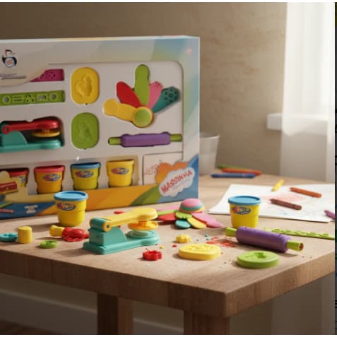 Kit Massinha de Modelar C/ Acessórios e 4 Massinhas de Cores Diferentes Infantil