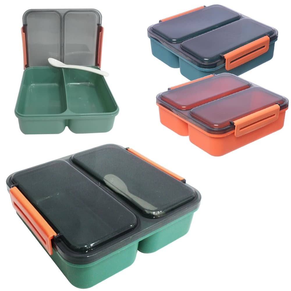 Marmita Quadrada 18x6cm com Colher, 2 Divisórias e Trava Lateral – Perfeita para Lanche