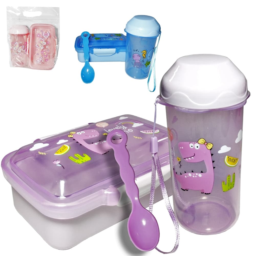 Marmita Infantil para Viagem com Copo 300ml e Colher – Kit Alimentação Completo