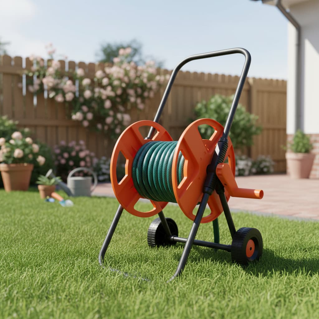 Suporte Enrolador De Mangueira 45 Metros Com Rodas Carrinho jardim, irrigar, enrolar mangueira