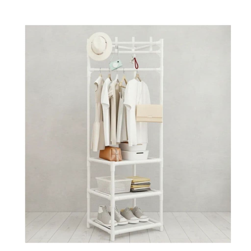 Cabideiro Arara de Canto Vertical Roupas e Sapatos 3 Prateleiras TM2-302