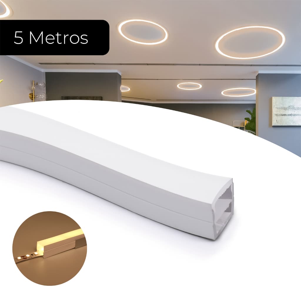 Perfil Silicone 5m Sobrepor Flexível 10x10mm Para Fita Led