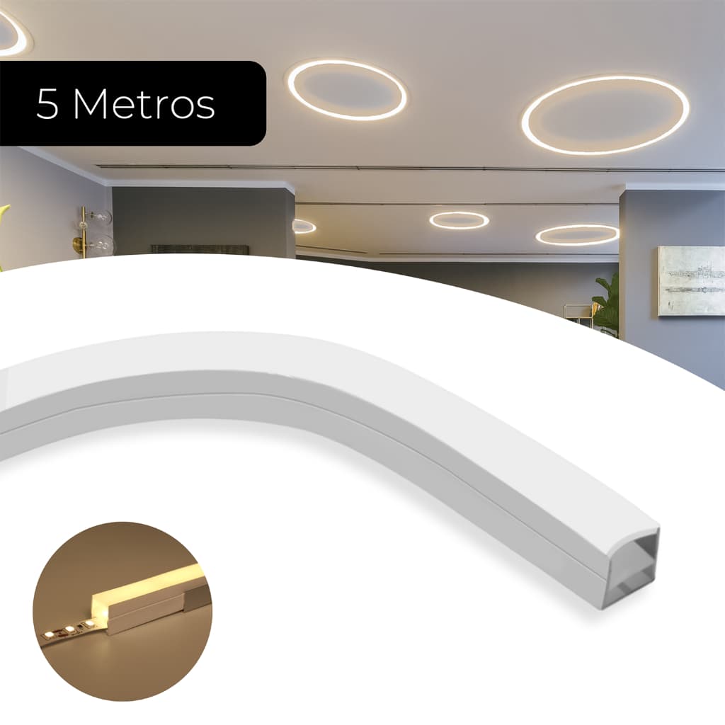 Perfil Sobrepor Silicone 5m 12x12mm Flexível Para Fita Led