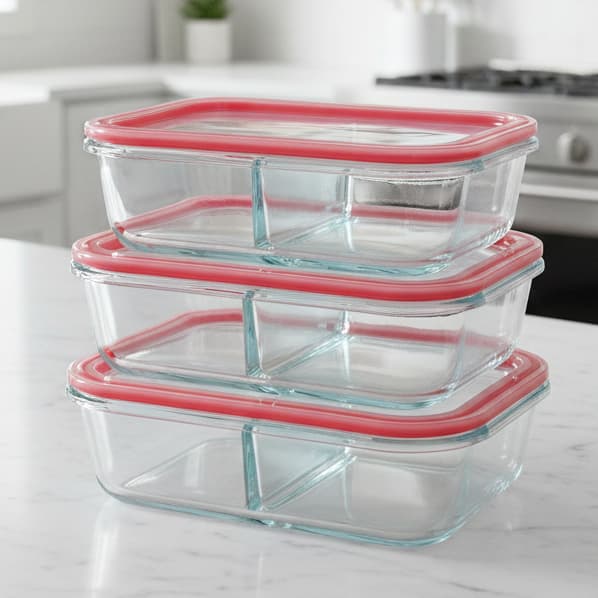 3X Pote Vidro Hermético 630ml Divisória Marmita Fitness Microondas Freezer