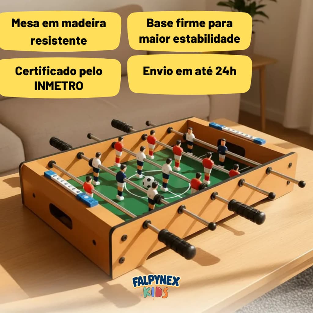 Mesa de Pebolim Infantil de Madeira MDF Totó Tamanho Médio Brinquedo resistente, futebol de mesa