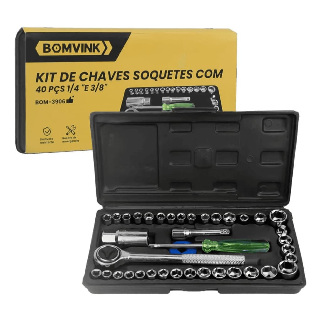 Kit Chave Soquete C/ Catraca Reversivel 40 Pcs Bomvink Cromado