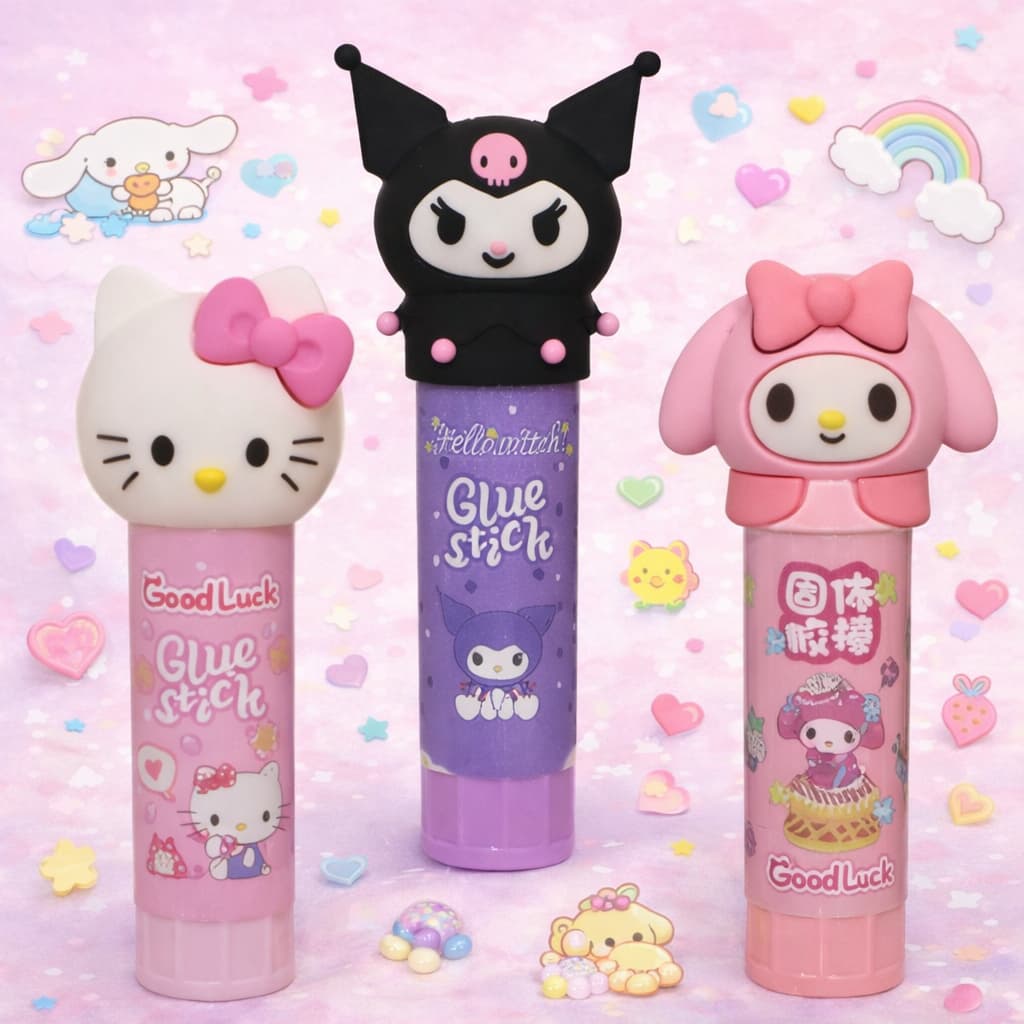 Cola Bastão Turma Da Hello Kitty Base Regulável Sanrio Kuromi My Melody Papelaria Fofa Escolar