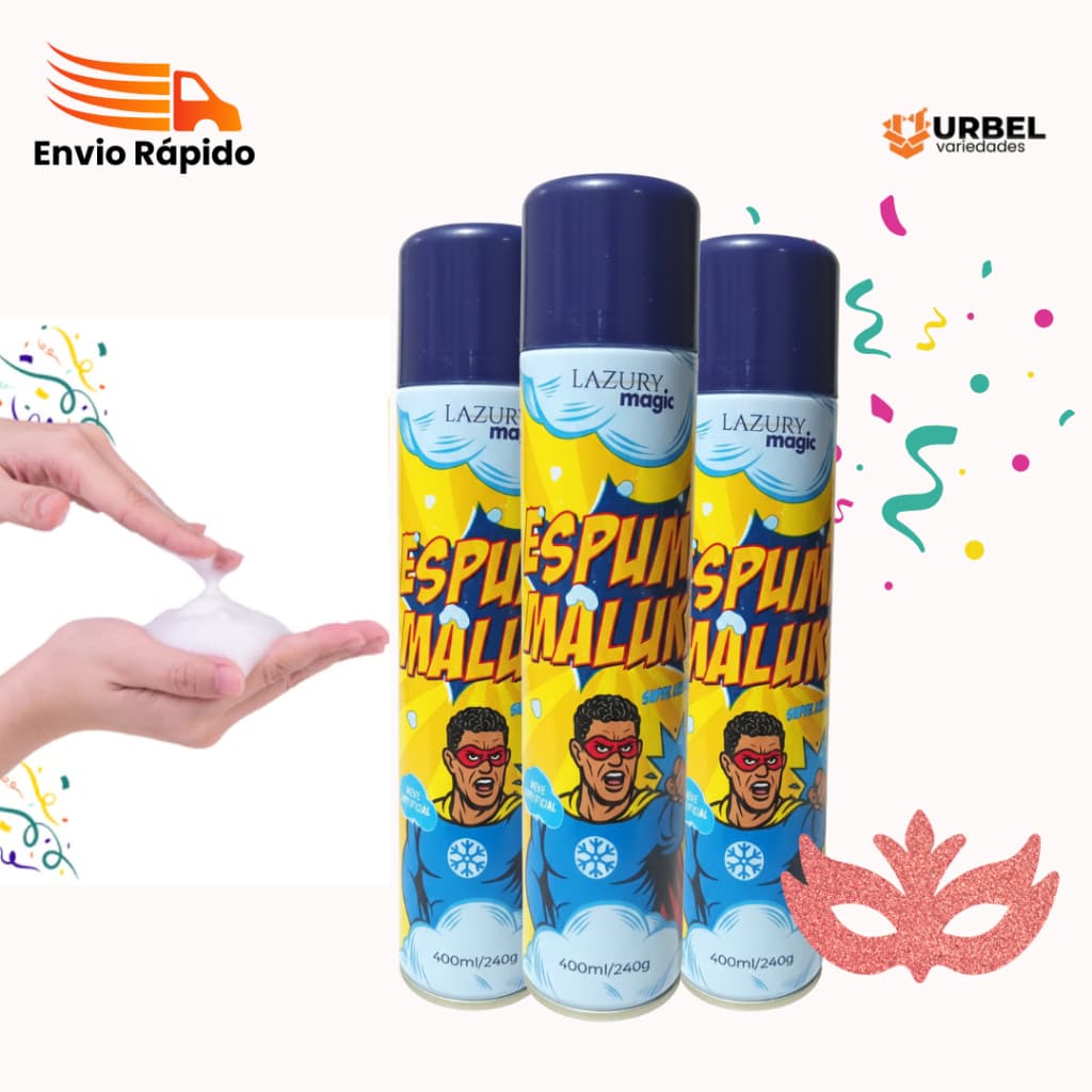 Espuma Carnaval Neve Artificial Festa Bloquinho De Rua Maluca Atoxico 400 Ml Kit 2-3-6