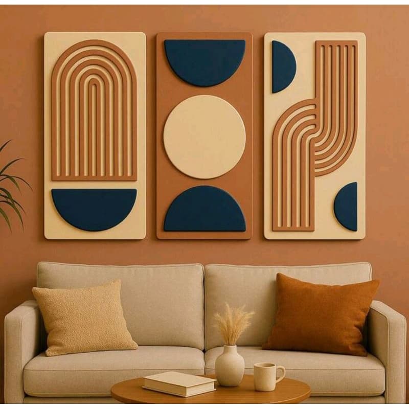 Quadro Decorativo 3 Peças Moderno Abstrato Geométrico