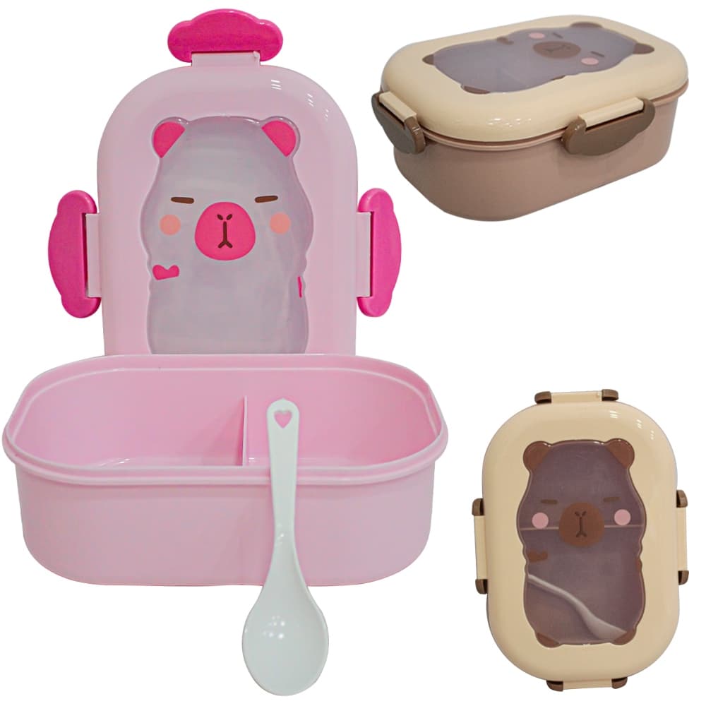 Marmita Plástica 22x15,5x8cm Capivara com 2 Divisórias e Colher – Compacta e Funcional