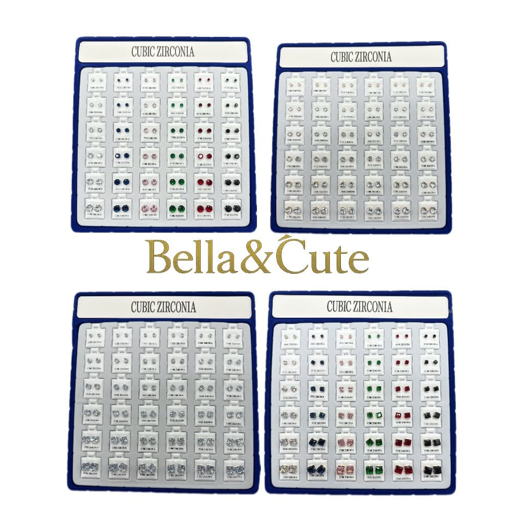 Kit Completo 36 Pares de Brincos de Zircônia Cúbica – Várias Cores e Tamanhos