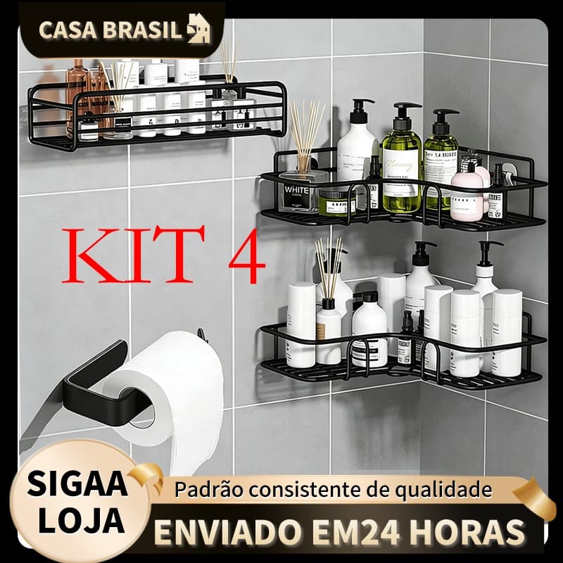 Suporte Prateleira Porta Shampoo de Canto Com Adesivo Organizador