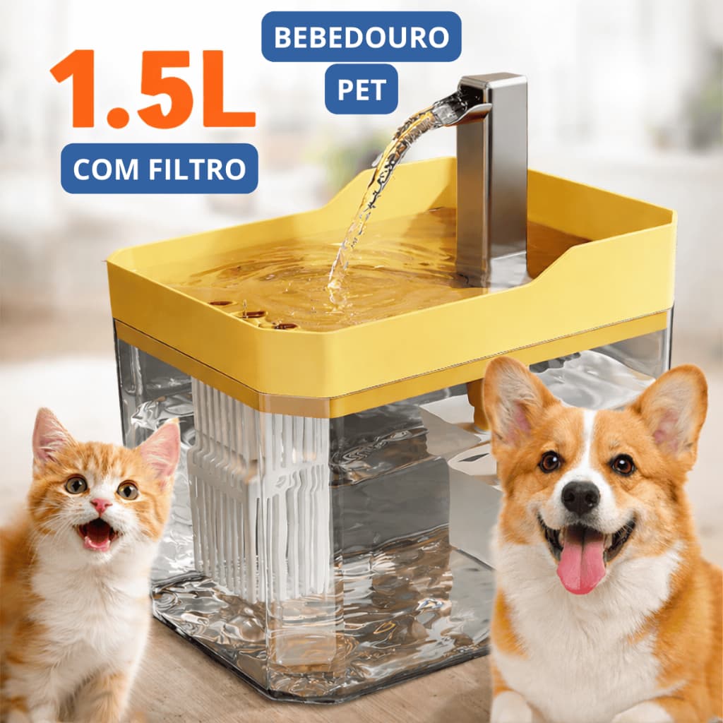 Fonte de Água para Gatos e Cachorros Automático 1.5L Pet com Filtro Hidratação Verão Bebedouro Bebedor