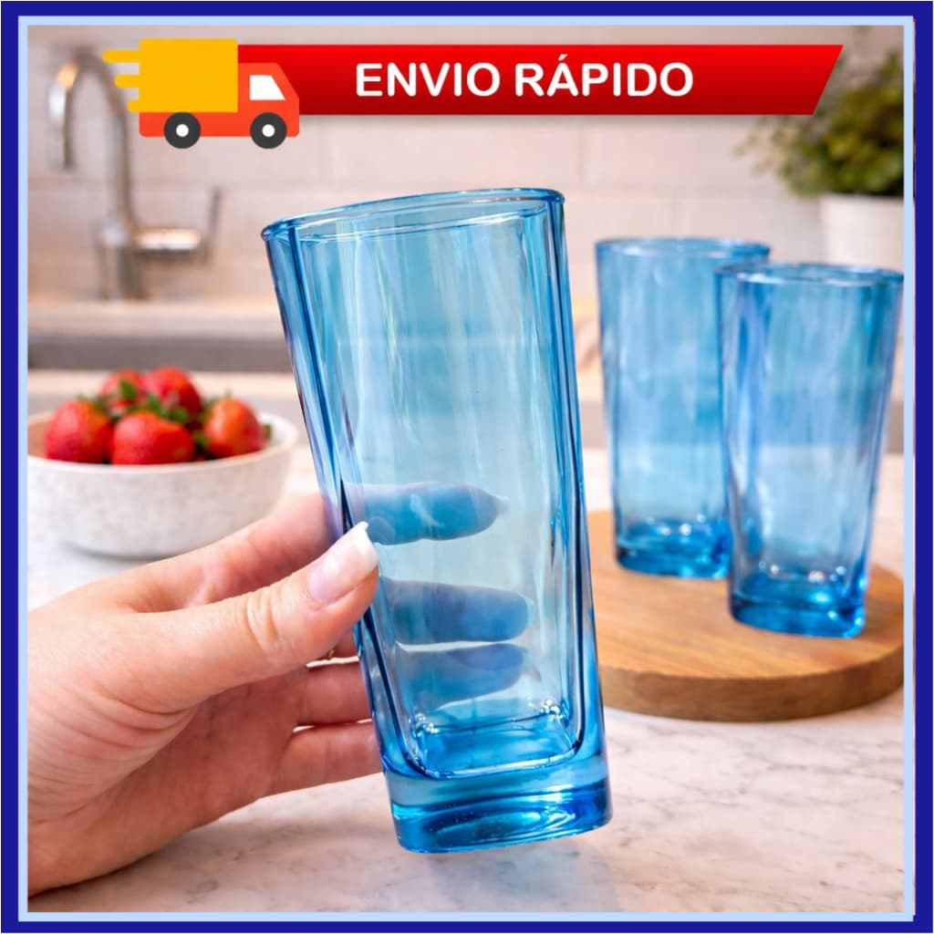 KIT COPO TEXAS VIDRO AZUL 320ML – 4, 6 OU 8 UNIDADES | SUCO | REFRIGERANTE