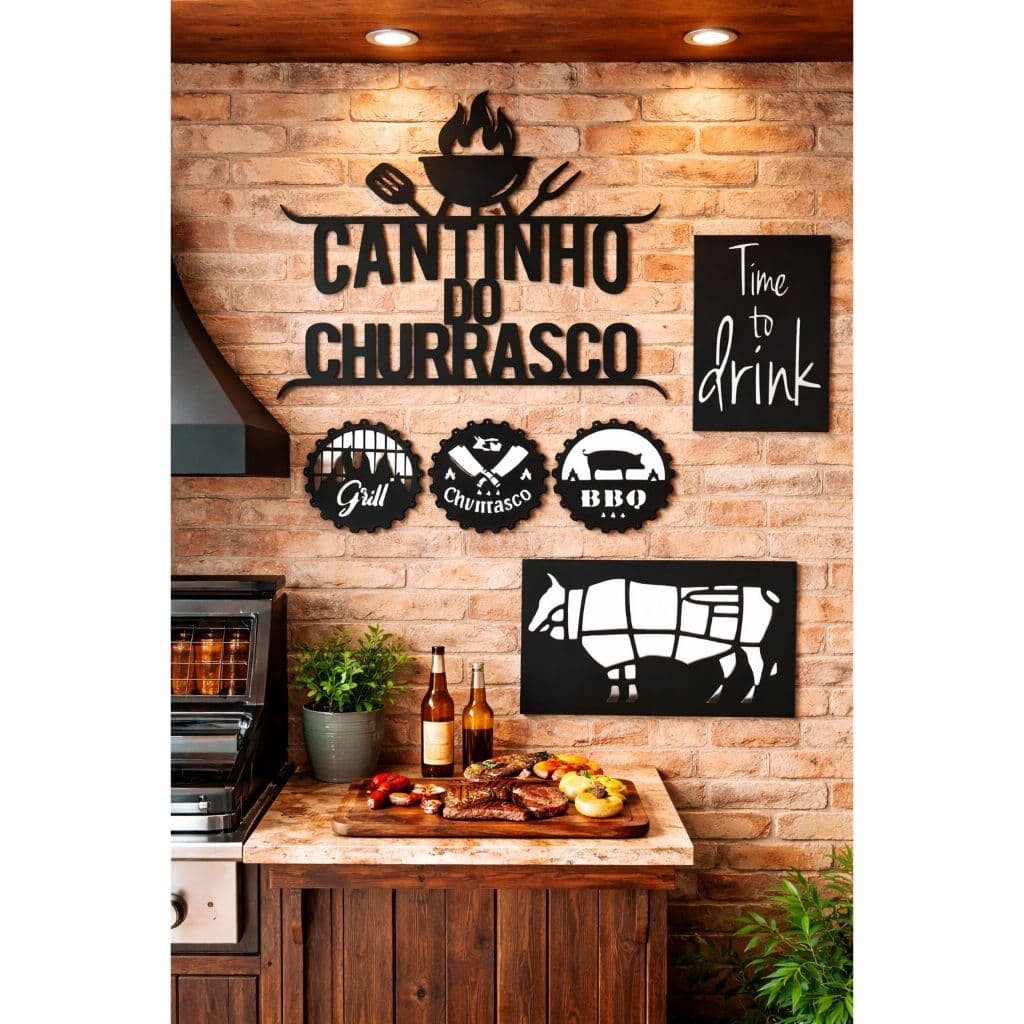 Kit 11 Quadros Decorativos Cantinho Do Churrasco Mdf 3mm Preto