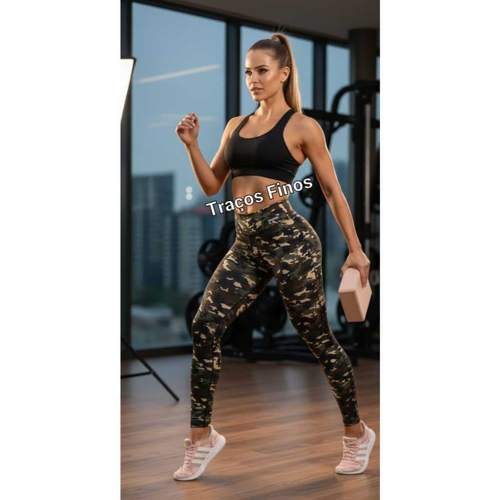 calça legging camuflada militar calça fitness colada exército