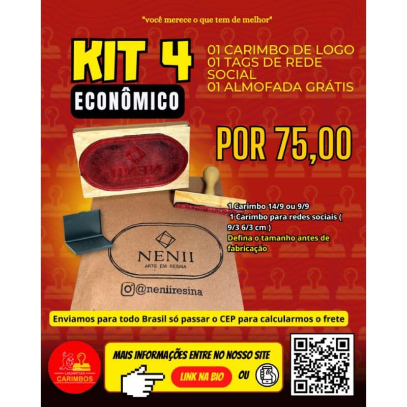 carimbo personalizado kit 04 econômico 1 carimbo de logo e rede social