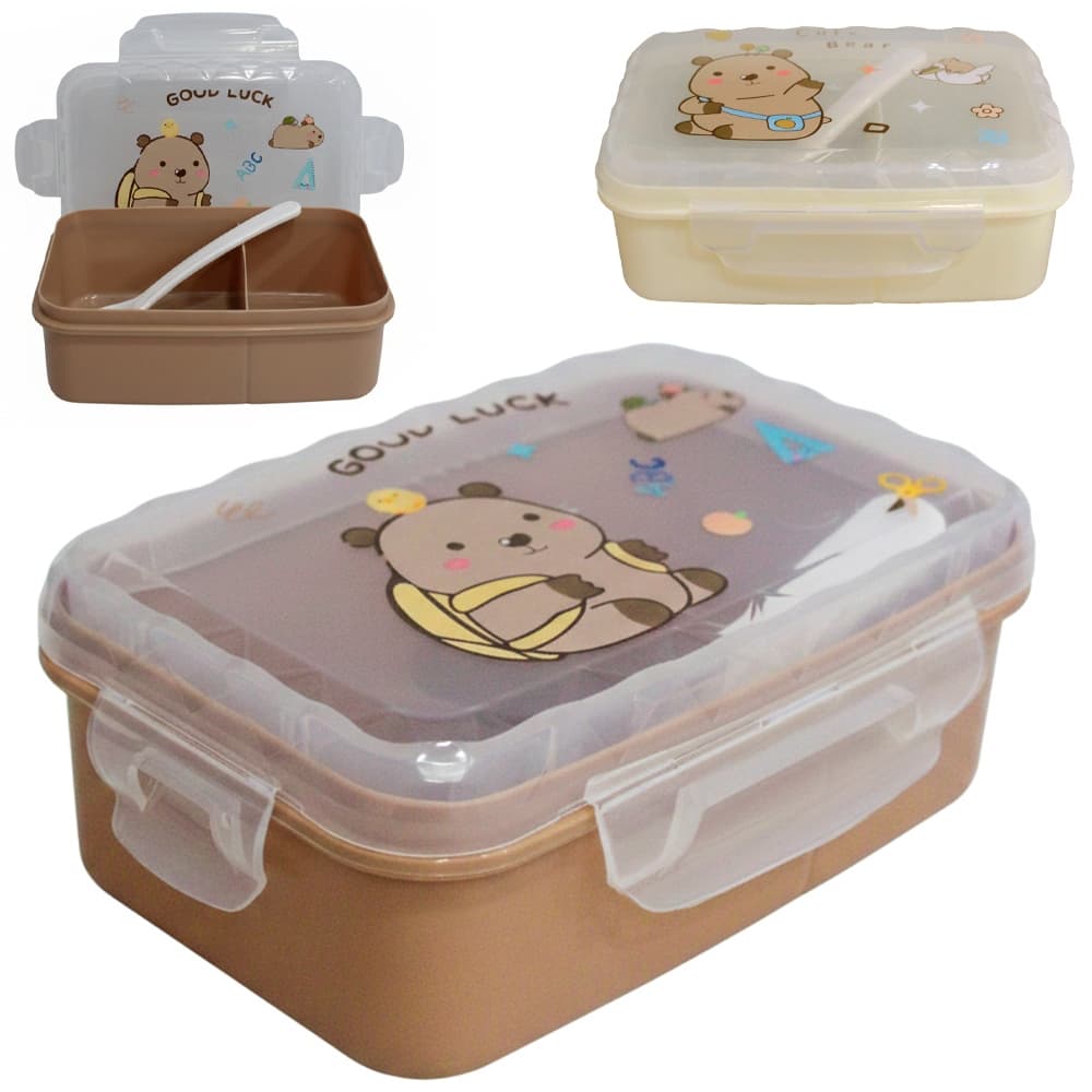 Marmita de Plástico Retangular com 2 Divisórias + Colher – 17x12x6,5 cm