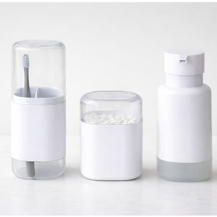 Kit para banheiro 3 peças branco dispenser porta algodão e porta escova