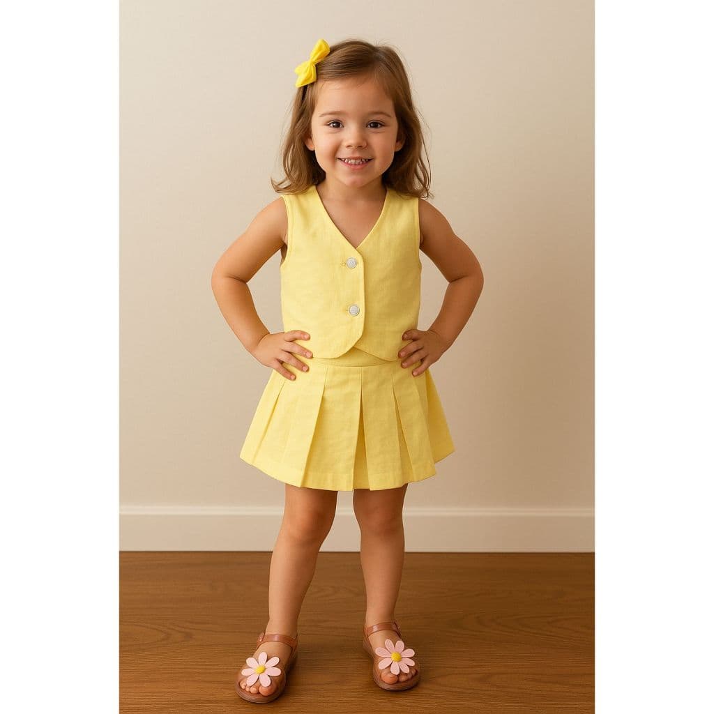 Conjunto Infantil colete+short saia plissada do 4 ao 10 alfaiataria
