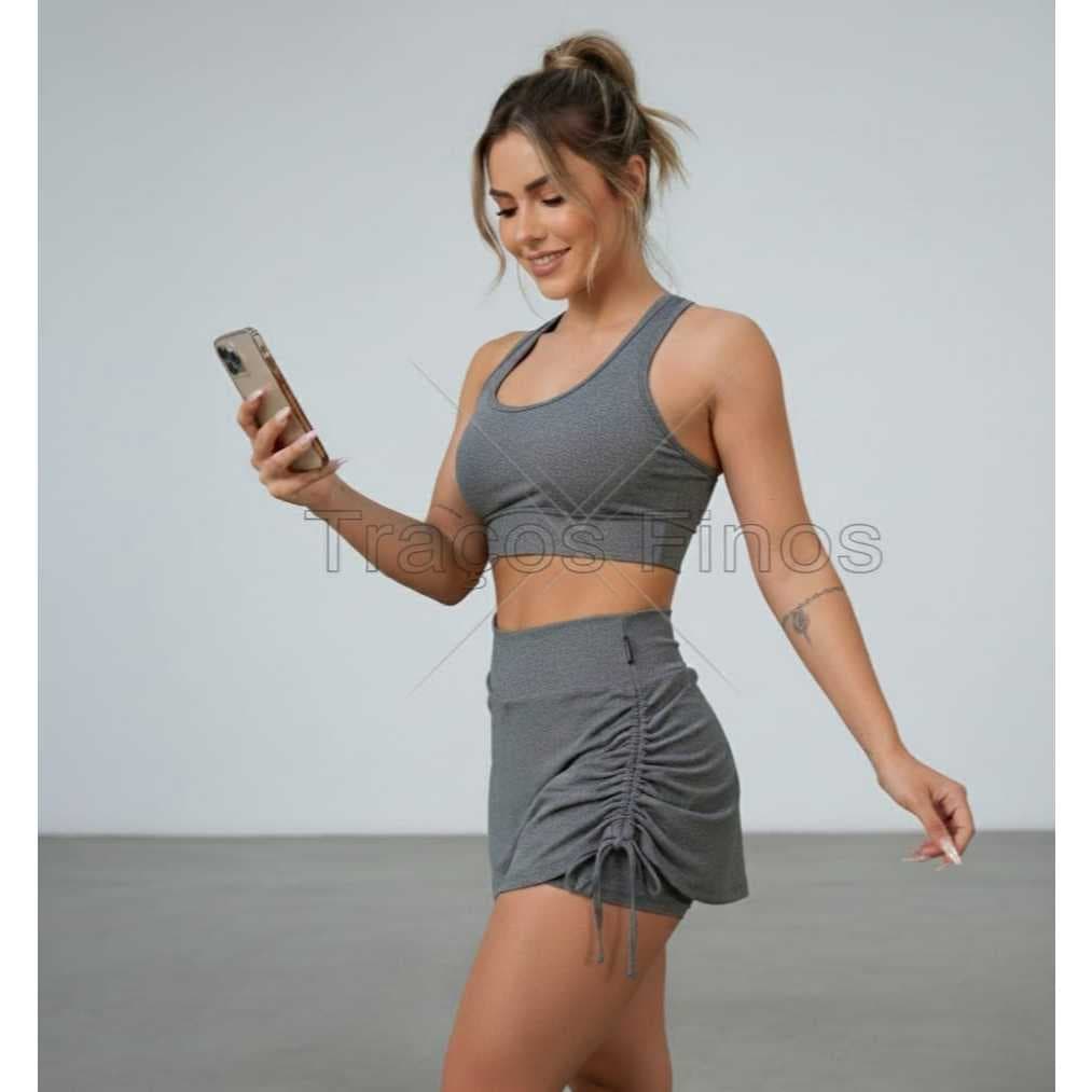 Short Saia Feminino Alta Qualidade Moda Fitness  Short saia com cordinha repuxe linda