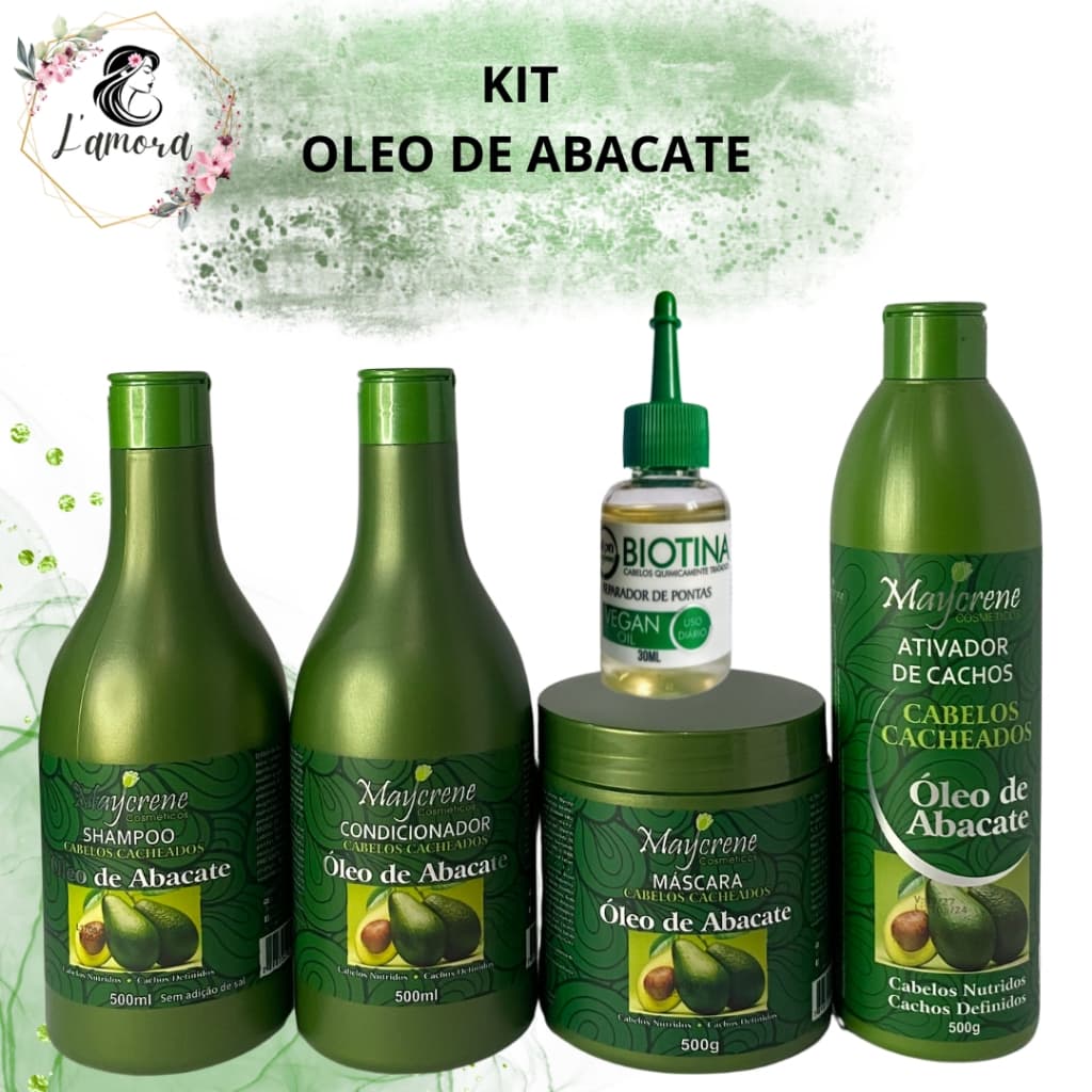 Kit Maycrene Óleo De Abacate (cabelos cacheados) Sh + Cond + Másc + Ativador + Reparador 30ml