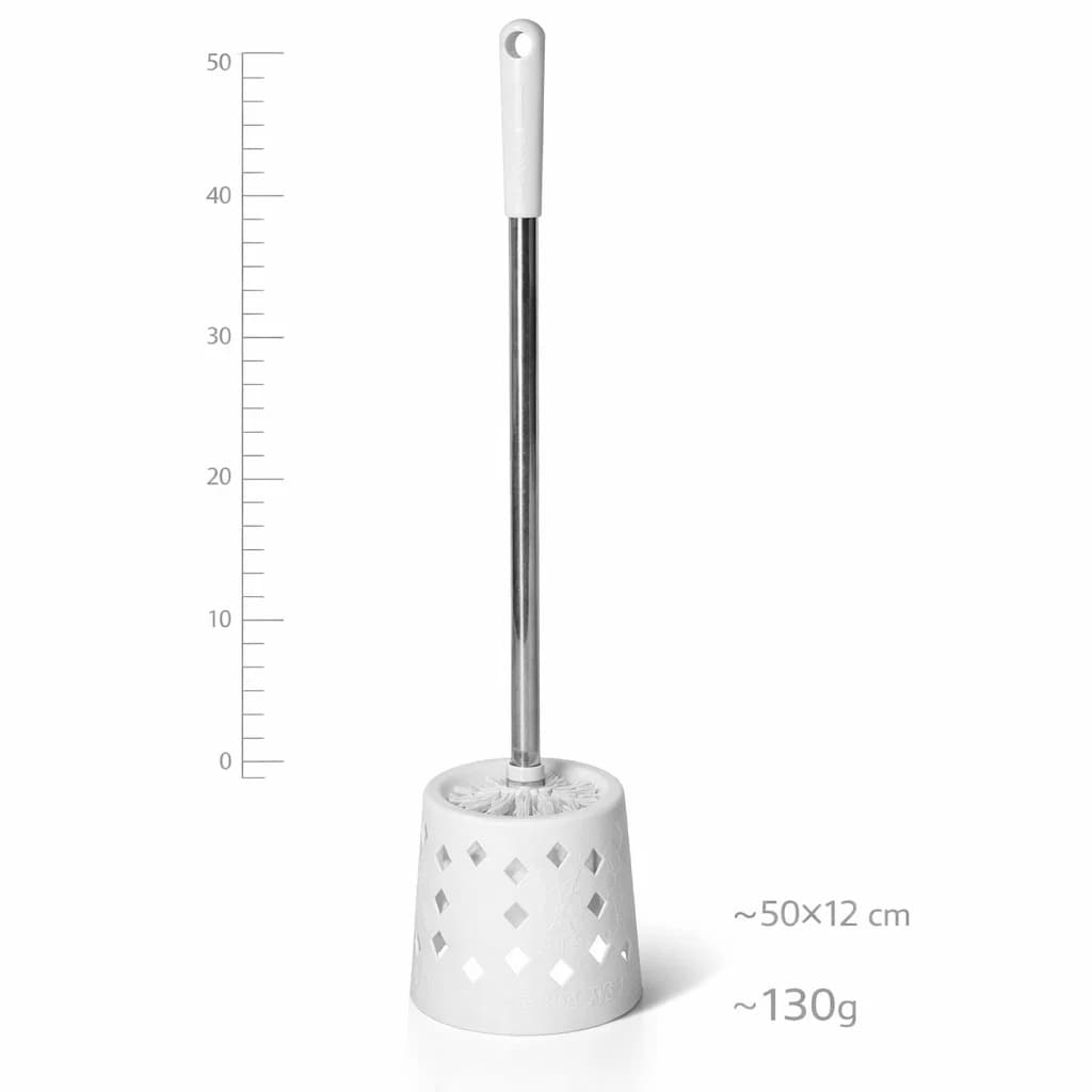 Escova Sanitária com Suporte Redondo Branco, Cabo Inox 50cm, Design Moderno