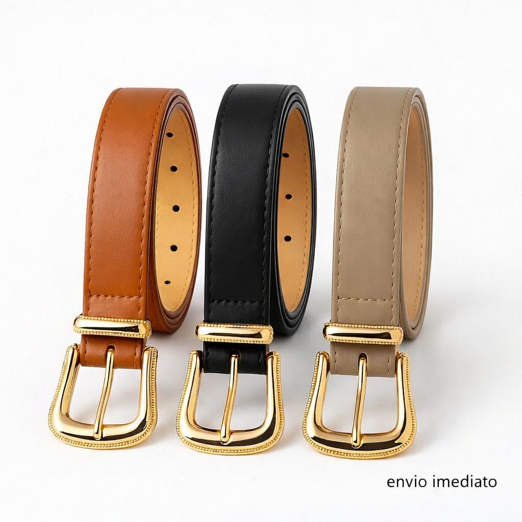 Kit 2 Cintos Feminino Da Moda Ajustável Com Fivela Dourada Estilosa Cinto de Couro Casual Acessório