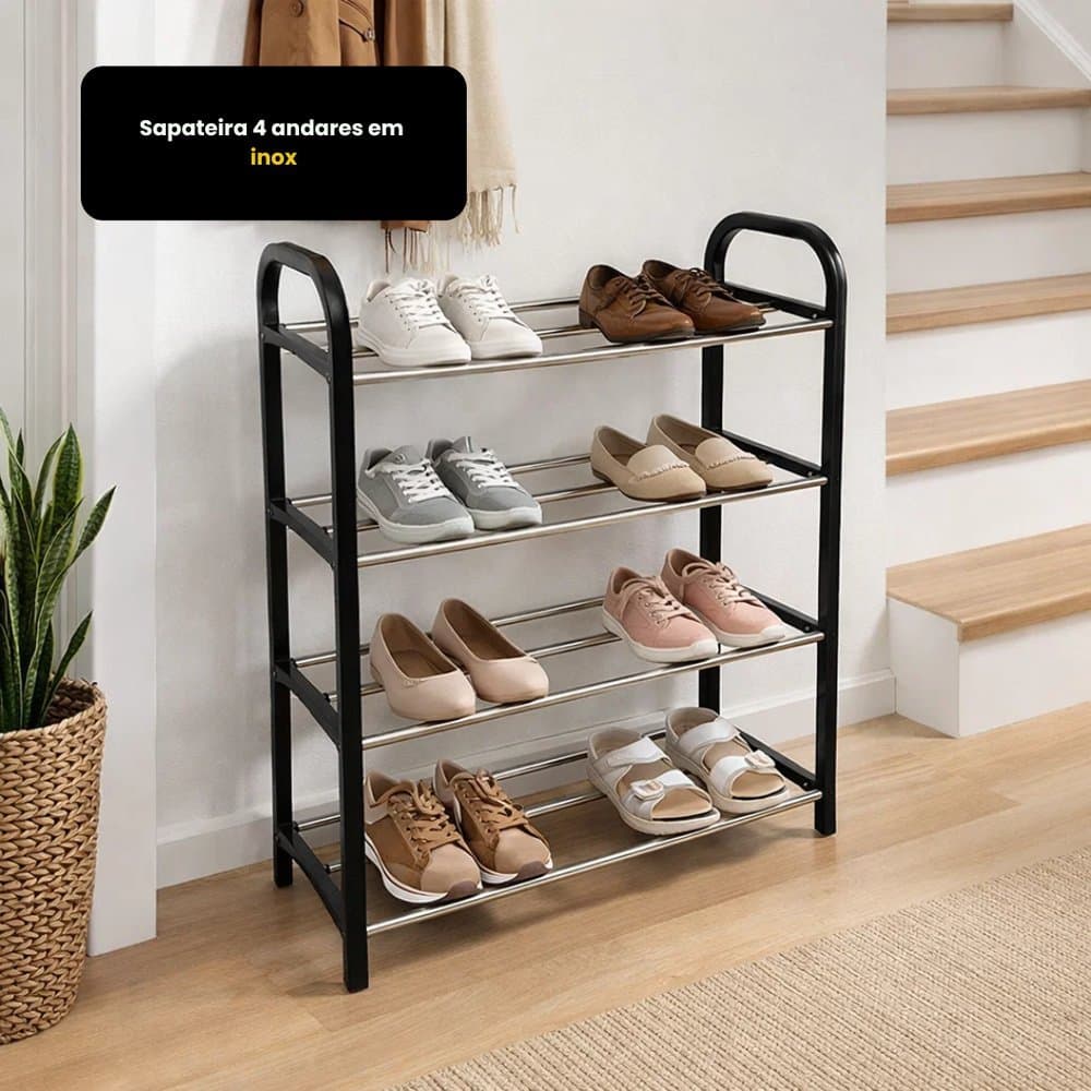 Sapateira Organizadora 4 andares Resistente Compacta Inox