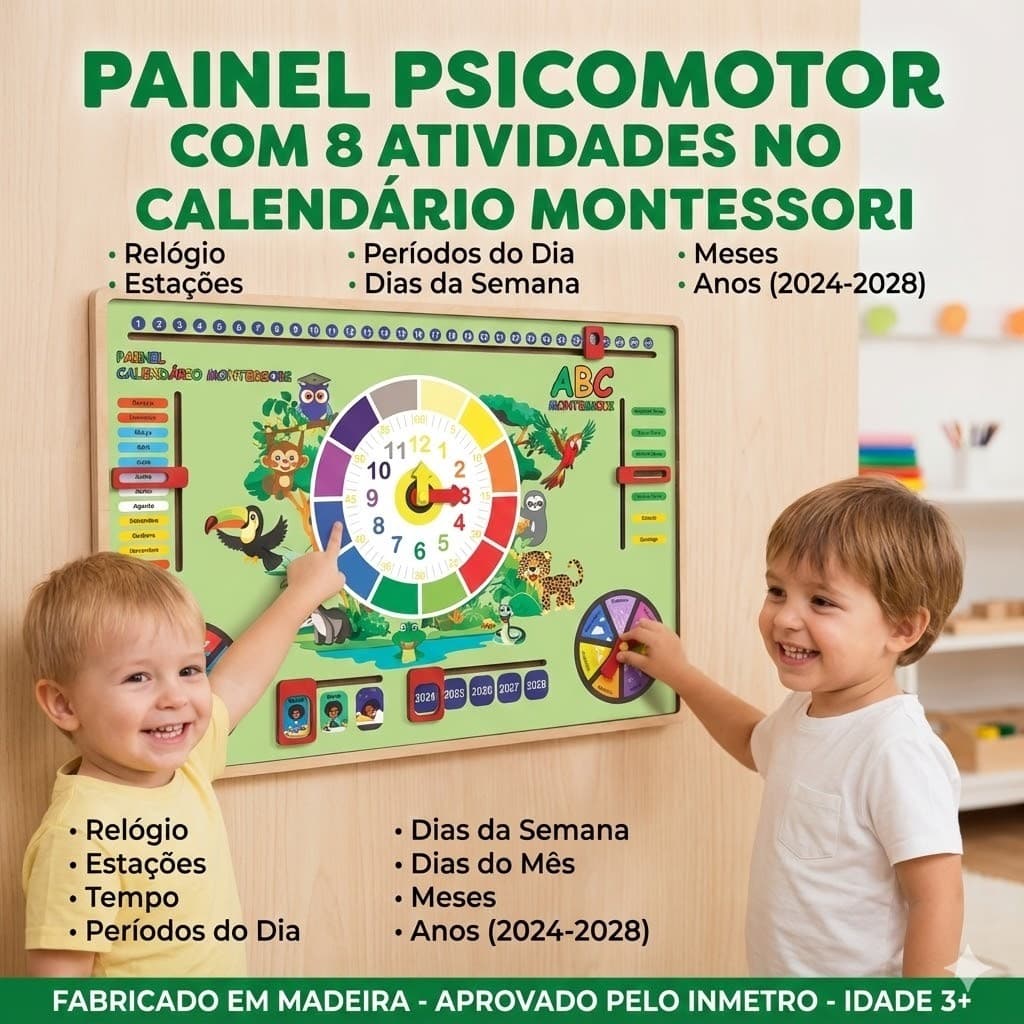 Painel Calendário Pedagógico Madeira 85cm Escola Sala De Aula Montessori
