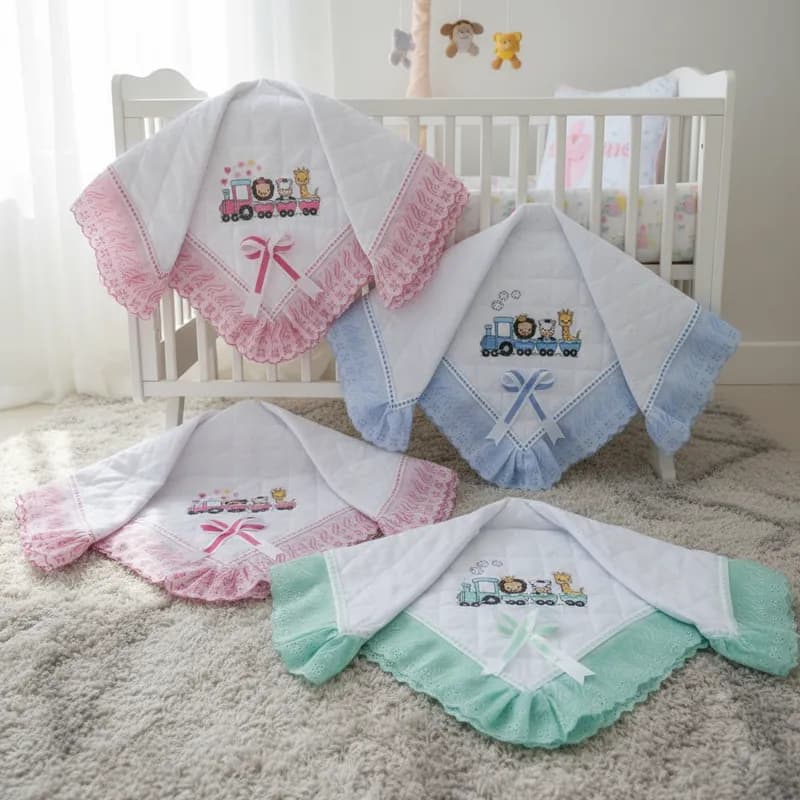 Manta Lese Bebê Bordada Menino Menina Forrada 80x80 CM Cobertor Maternidade Safari Baby