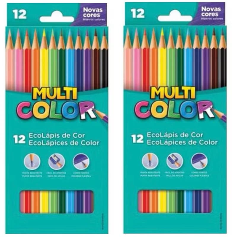 kit Lapis De Cor Multicolor 12 Cores Sextavado Resistente Super Eco