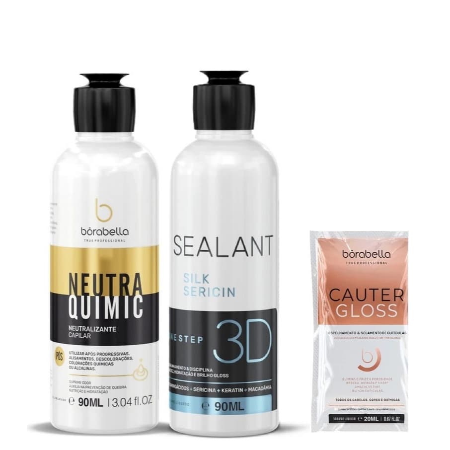 Borabella Selagem 3D Semi Definitiva 90ml + Neutraquimic Neutralizante Capilar 90ml + Kit Saches