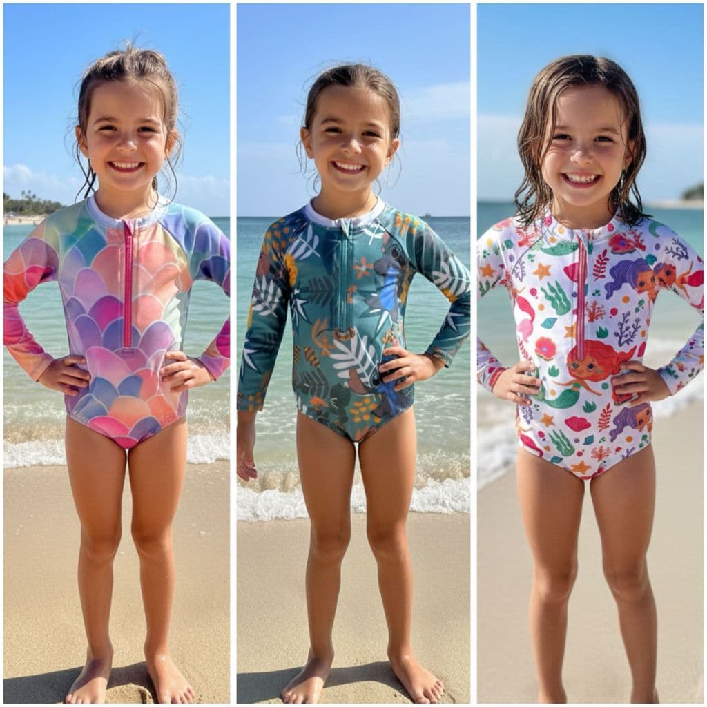 Maiô Infantil UV Manga Longa Menina Proteção Solar Praia Piscina 2 ao 12 Anos