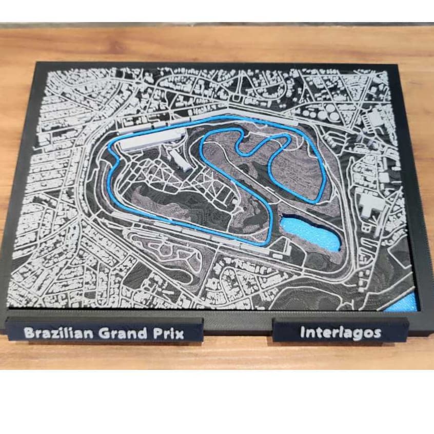 Decorativo Circuito F1 de Interlagos 3D | Pista Mapa Urbano em Alto Relevo