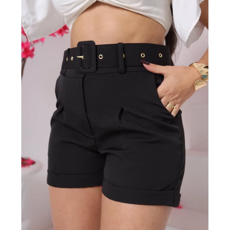Short Feminino Alfaiataria Premium Com Cinto