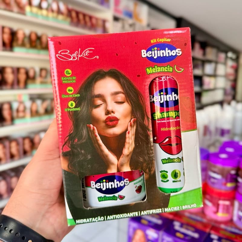 Kit Shampoo Condicionador Máscara Beijinhos Melancia Belkit Antifrizz Hidratação e Brilho