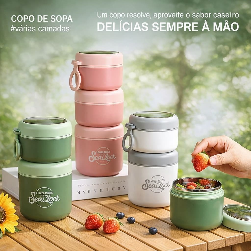 Marmitas Inox com Isolamento Térmico – 290ml a 530ml – Escolha o Kit Desejado