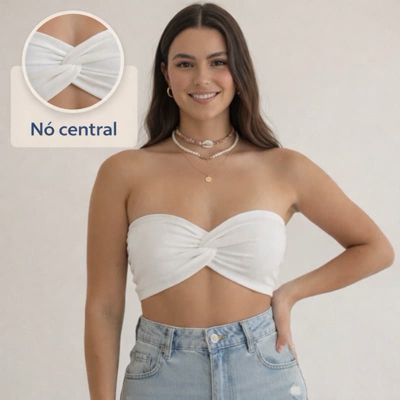 kit 2 Cropped Nó Feminino Trançado Central Ribana Canelada Premium Sem Bojo Alta Qualidade