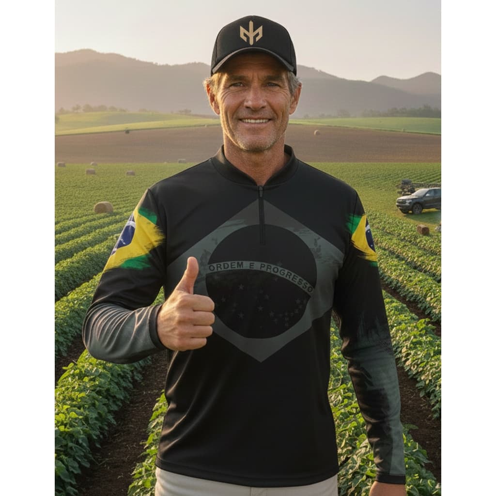 Camisa Agro Brasil Tecido Térmico Fresco Agradável Proteção Uv50+ Autenci