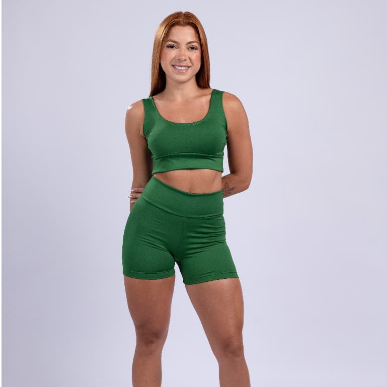 Conjuntinho Básico Top e Short Cintura Alta Fitness Academia Zero Transparencia Conforto e Segurança