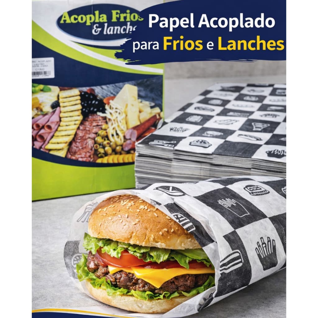 Papel Acoplado Monoacoplado para Hamburguer, Frios e Lanches – escoha o kit