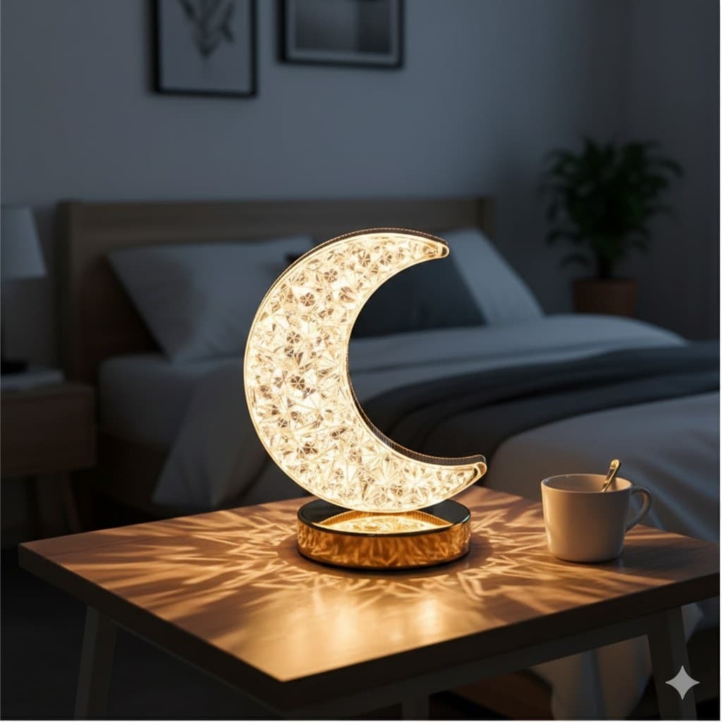 LUA - Luminária Abajur Cristal Led Touch Recarregável USB Bivolt