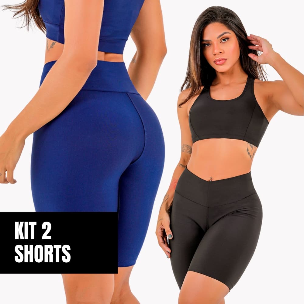 Kit 2 Shorts Ciclistas Modesto Cintura Alta Suplex Zero Transparência Academia P ao GG Minay