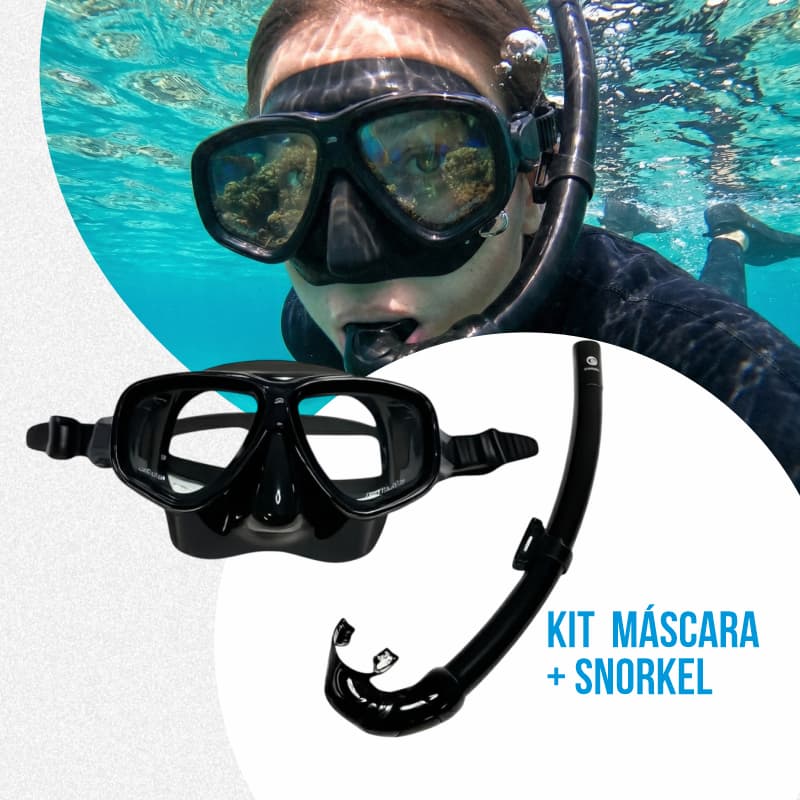 Kit Mergulho Snorkel Tubo Respirador Supernova Dry Silicone E Máscara De Mergulho Profissional