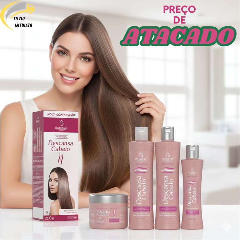 Kit Capilar Descansa cabelo Profissional Cabelo Liso Forte Sem Quebra