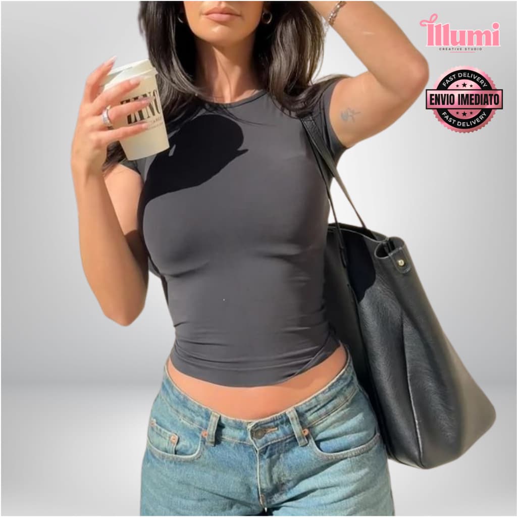 Baby Tee Feminina Slim Fit Baby Look Manga Curta Blusa Compressão Academia Casual