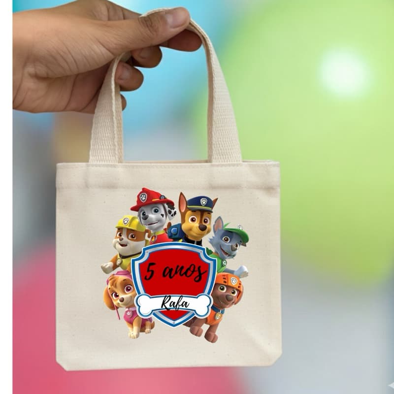 Sacolinhas Personalizadas algodao cru- Patrulha Canina - Lembrancinhas para aniversário | temos todos os temas