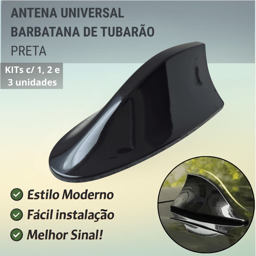 Antena Shark Automotiva PRETA 6,0dB Teto Carro Universal Design Esportivo Rádio AM/FM